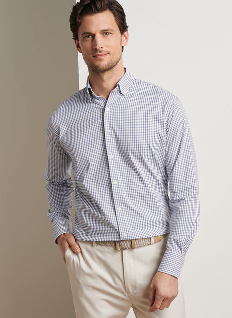 PETER MILLAR Hanford Performance Twill Checked Shirt – Men's Classic Fit – Navy