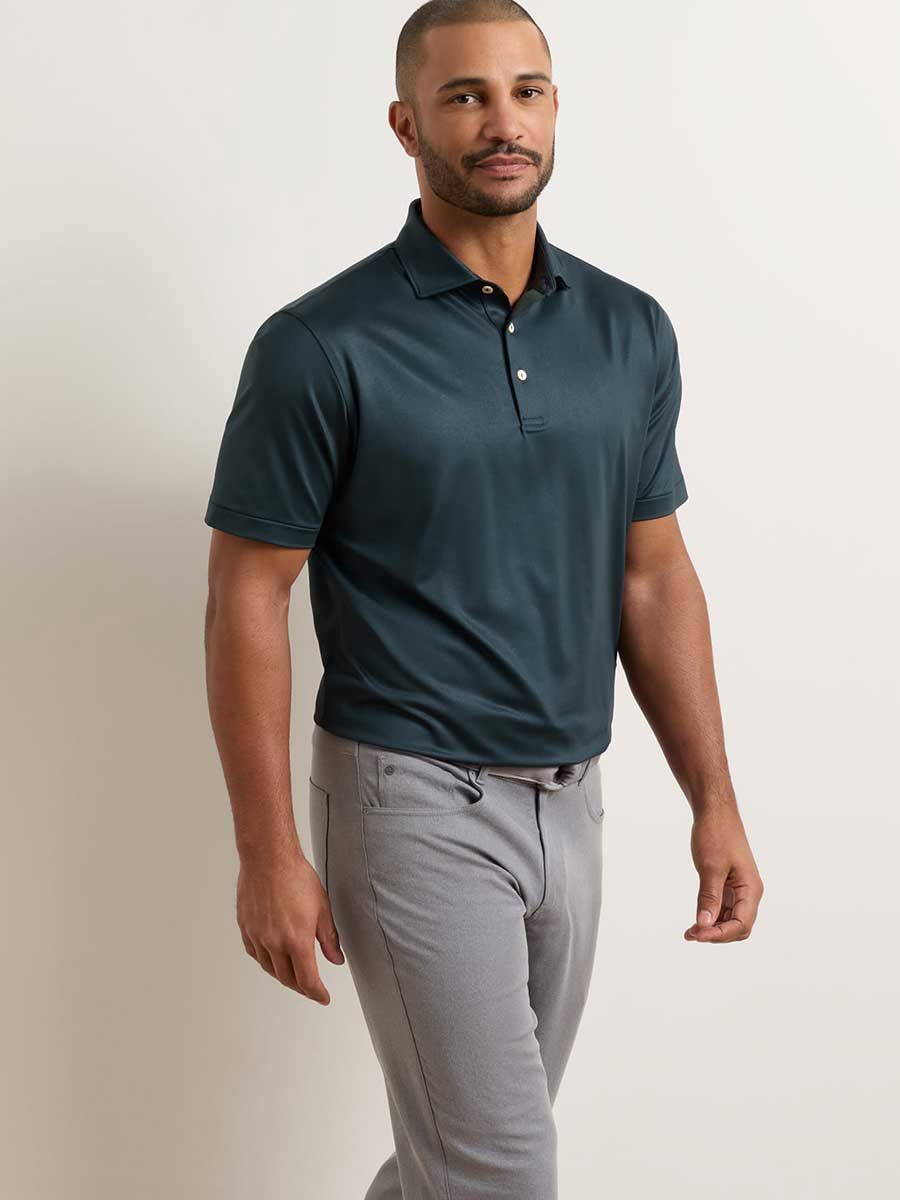 PETER MILLAR Herringbone Performance Jersey Polo Shirt - Men's Classic Fit - Navy