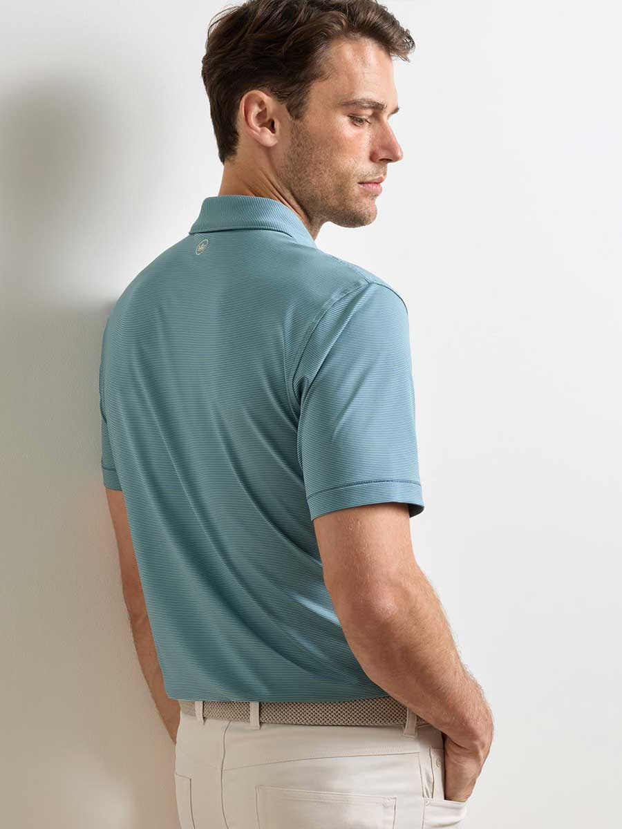 PETER MILLAR Jubilee Stripe Performance Jersey Polo Shirt – Men’s Classic Fit – Bali Blue / Fresh Mint