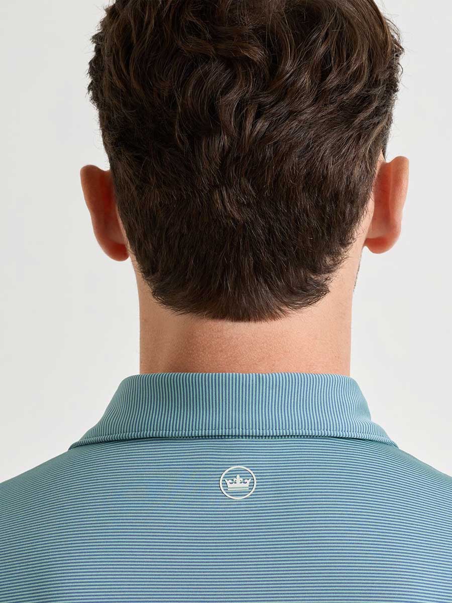 PETER MILLAR Jubilee Stripe Performance Jersey Polo Shirt – Men’s Classic Fit – Bali Blue / Fresh Mint
