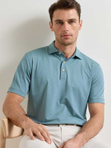 PETER MILLAR Jubilee Stripe Performance Jersey Polo Shirt – Men’s Classic Fit – Bali Blue / Fresh Mint