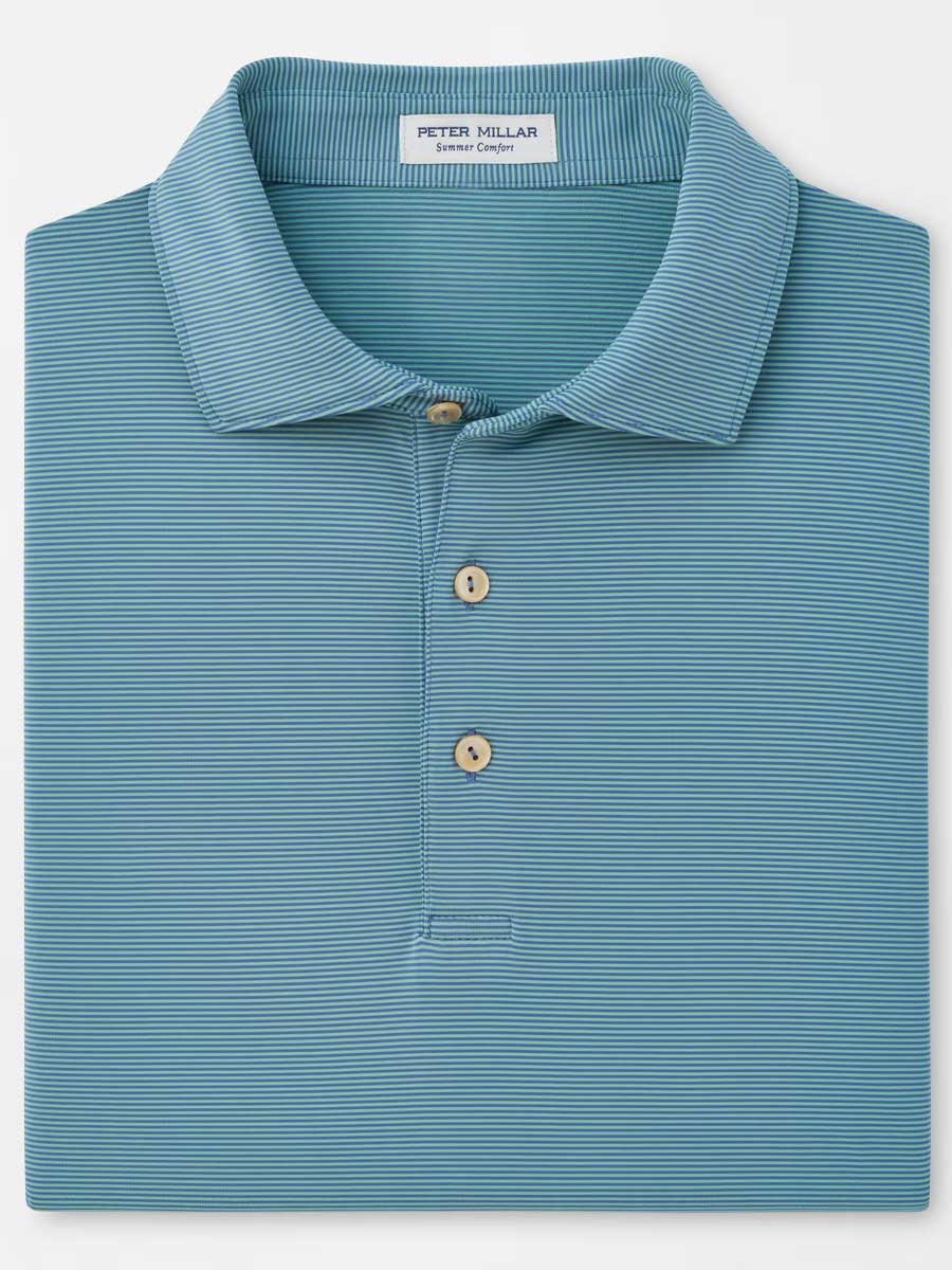 PETER MILLAR Jubilee Stripe Performance Jersey Polo Shirt – Men’s Classic Fit – Bali Blue / Fresh Mint