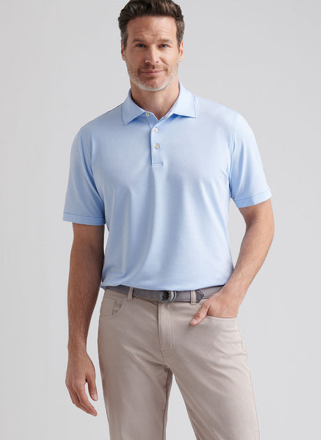 PETER MILLAR Jubilee Stripe Performance Jersey Polo Shirt – Men’s Classic Fit – Cottage Blue