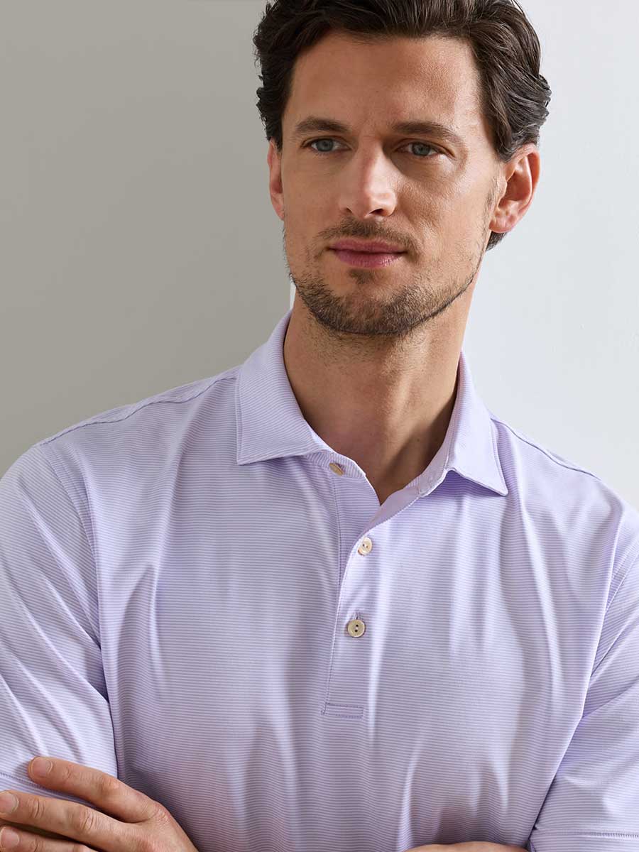 PETER MILLAR Jubilee Stripe Performance Jersey Polo Shirt – Men’s Classic Fit – Garden Violet