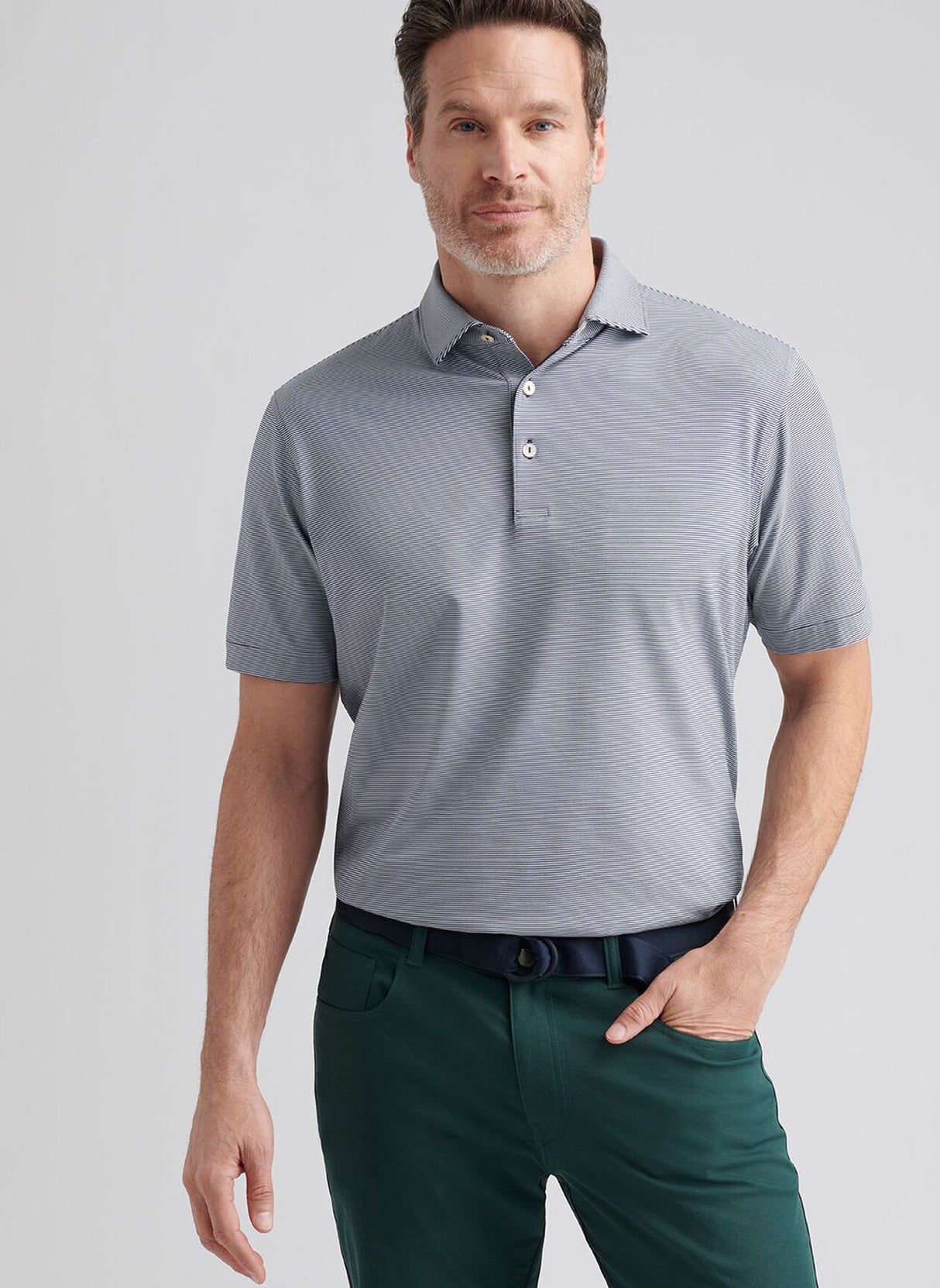 PETER MILLAR Jubilee Stripe Performance Jersey Polo Shirt – Men’s Classic Fit – Navy