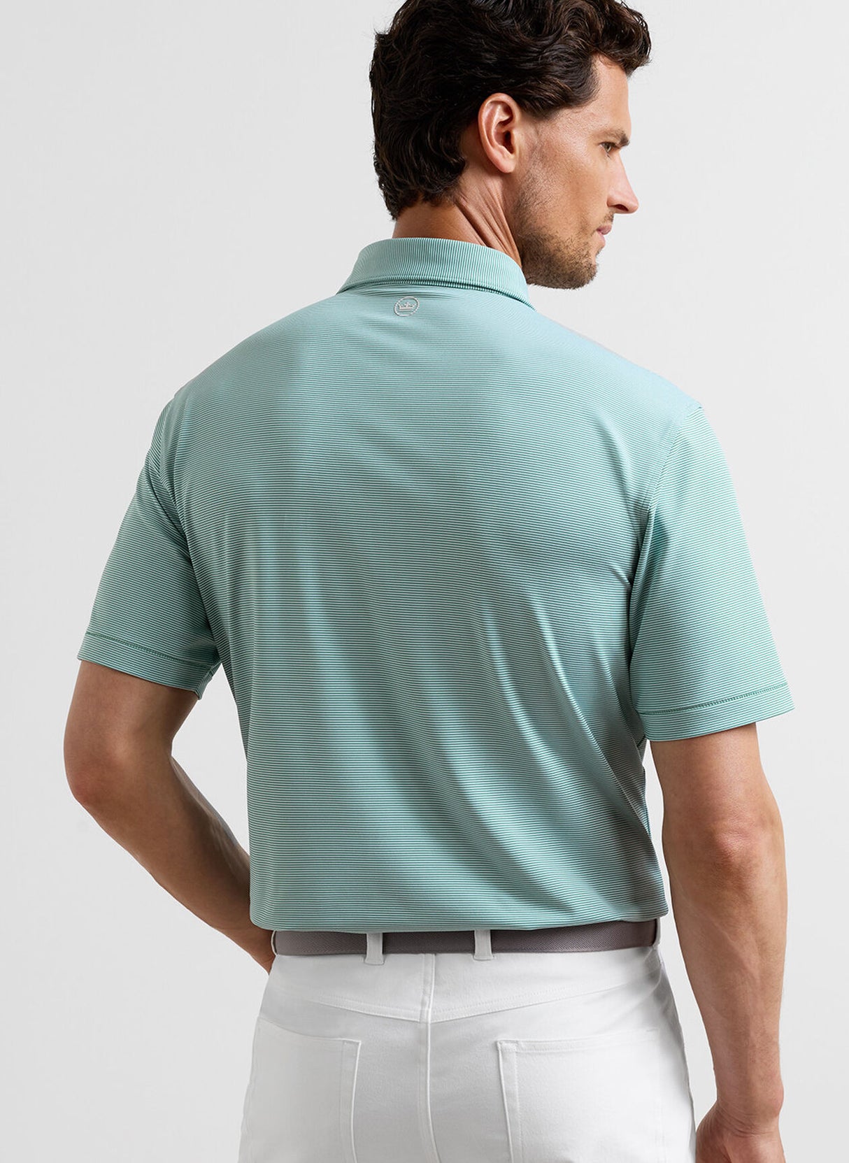 PETER MILLAR Jubilee Stripe Performance Jersey Polo Shirt – Men’s Classic Fit – Snow Pea