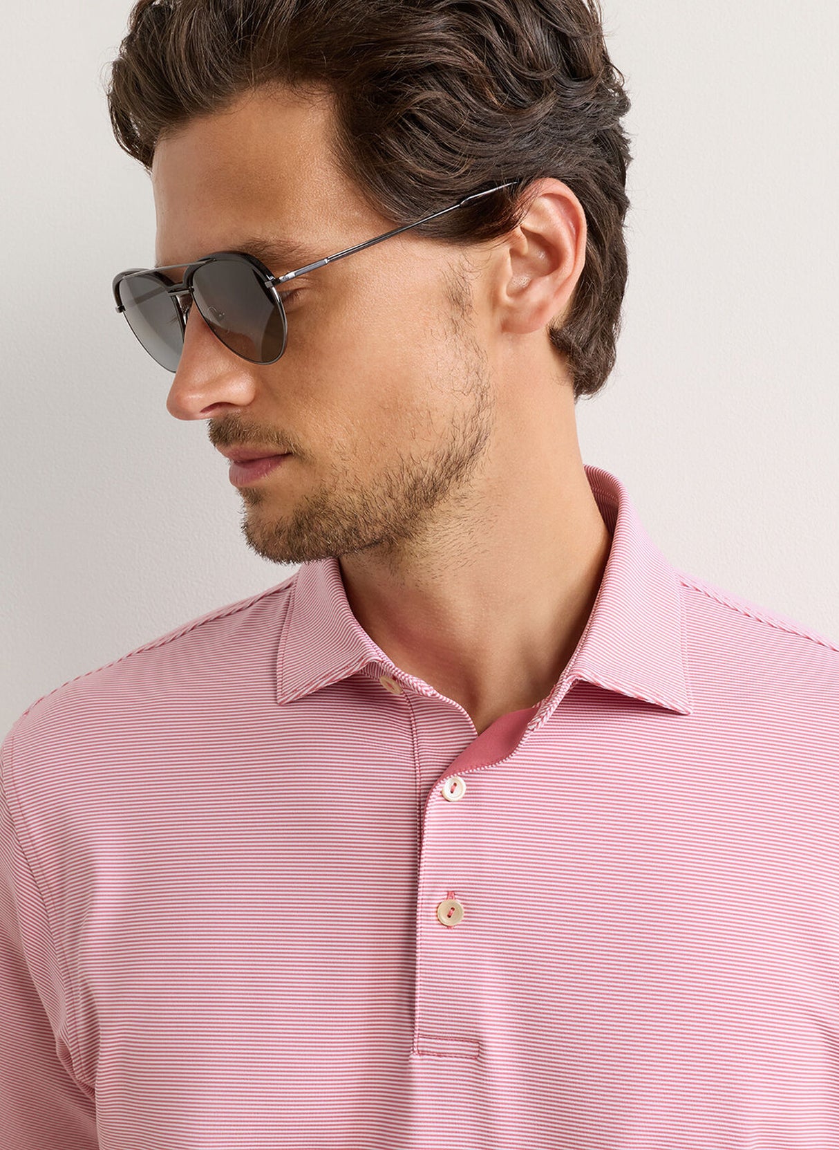 PETER MILLAR Jubilee Stripe Performance Jersey Polo Shirt – Men’s Classic Fit – Chili Red