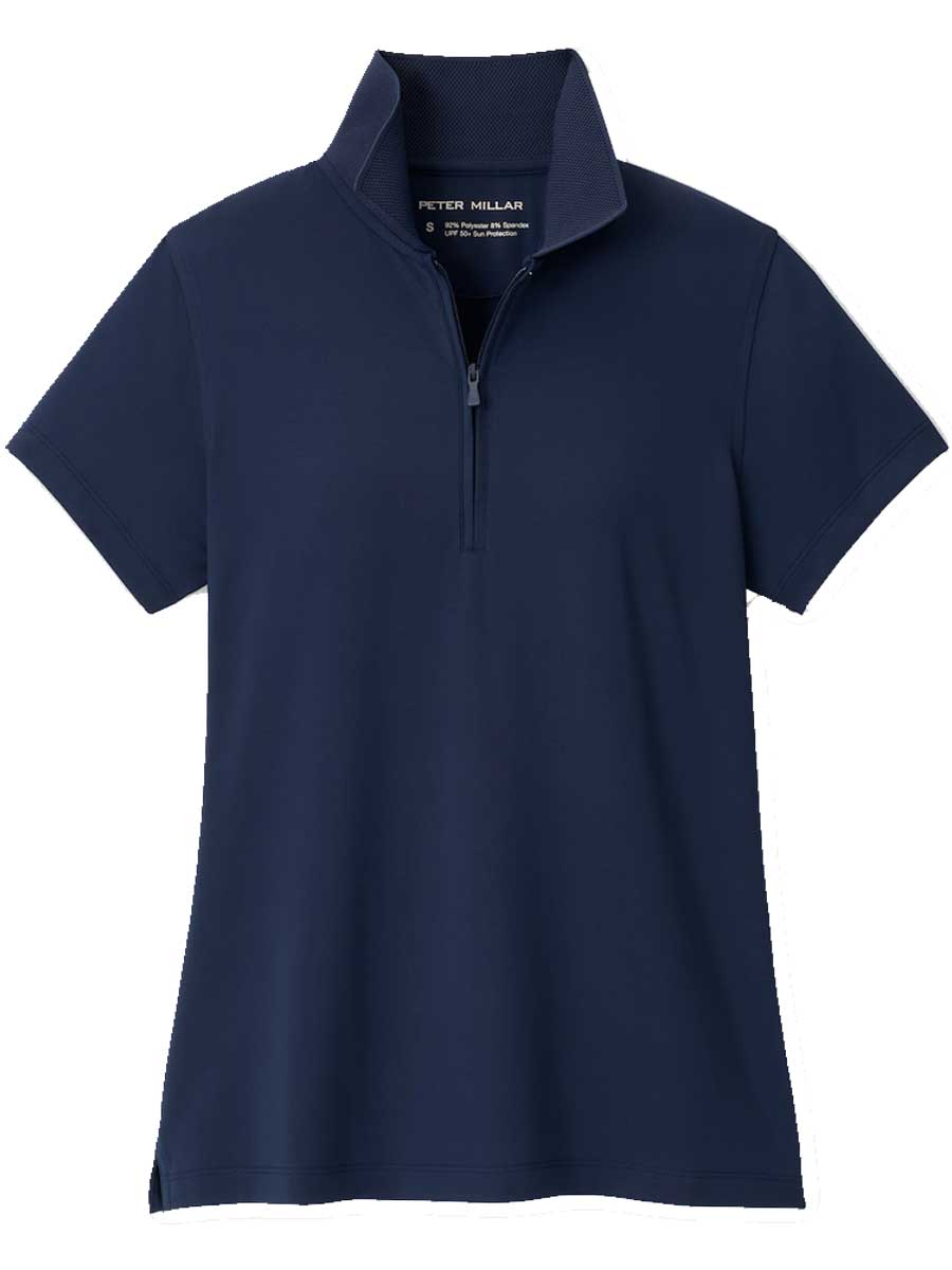 PETER MILLAR Keswick Zip Neck Short Sleeve Polo - Womens - Navy