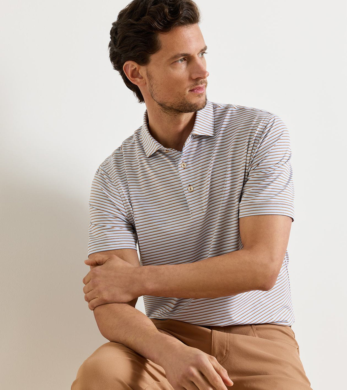 Peter Millar Brooks Performance Jersey Polo in Dark Amber - view 2