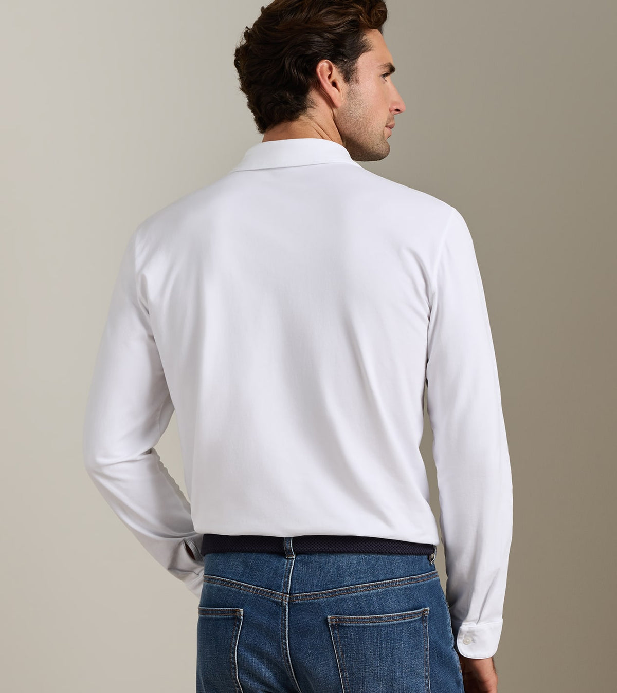 Peter Millar Crown Flex Cotton Long-Sleeve Polo in White - view 3