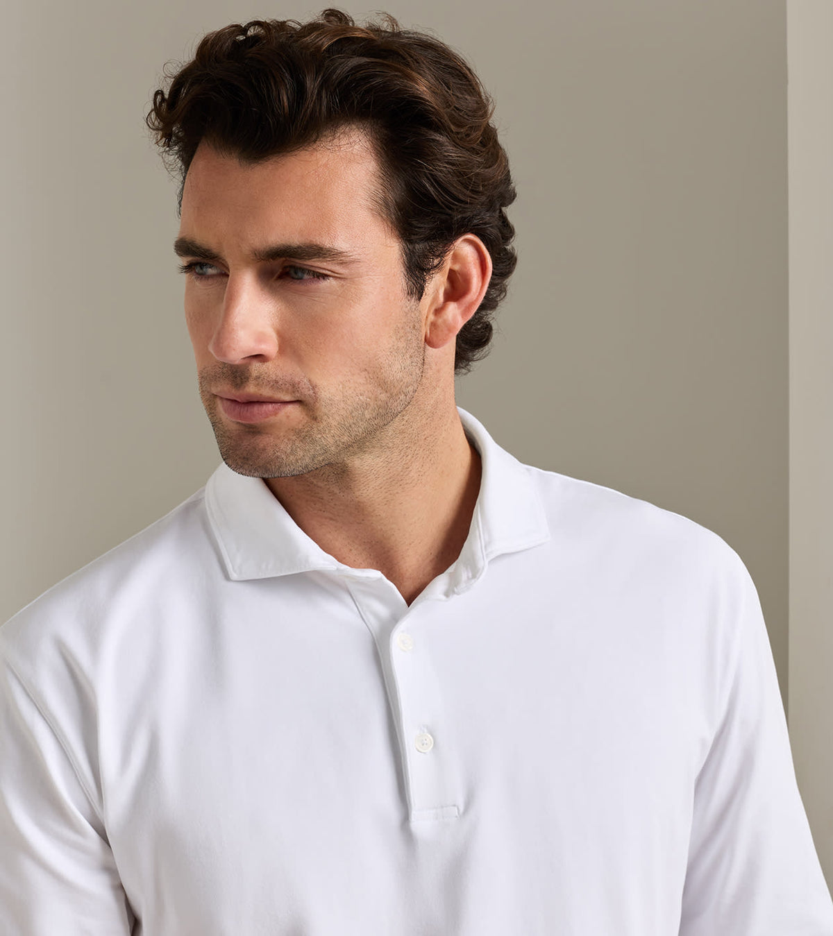 Peter Millar Crown Flex Cotton Long-Sleeve Polo in White - view 4