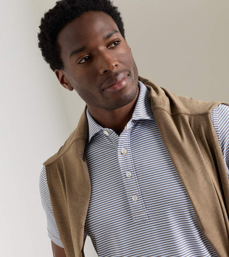 Peter Millar Rondo Performance Jersey Polo in White / Light Mocha - view 5