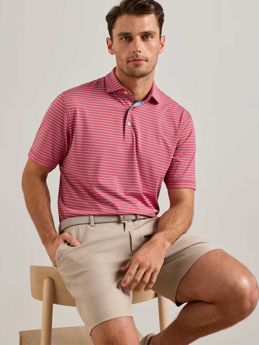 PETER MILLAR Oaks Performance Jersey Polo Shirt - Men's Classic Fit - Red Coral