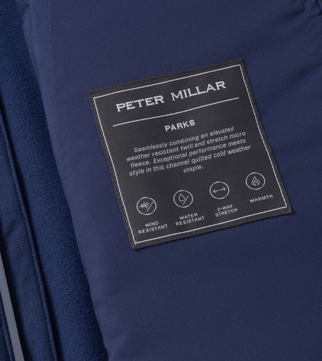 Peter Millar Parks Hybrid Gilet in Navy - internal performance label detail