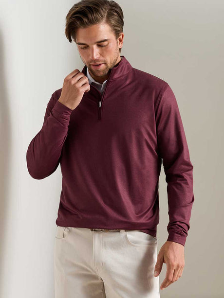 PETER MILLAR Perth Herringbone Performance Quarter Zip Sweater - Mens - Bordeaux