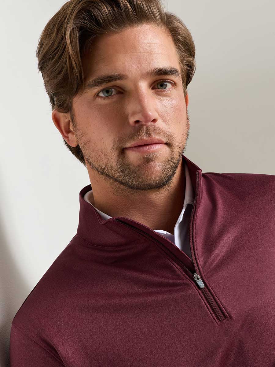 PETER MILLAR Perth Herringbone Performance Quarter Zip Sweater - Mens - Bordeaux