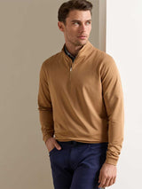 PETER MILLAR Perth Melange Performance Quarter Zip Sweater - Mens - Dark Amber