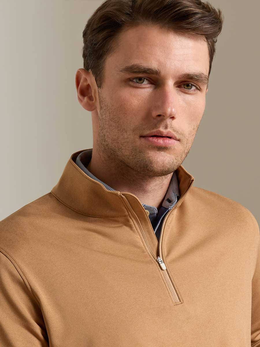 PETER MILLAR Perth Melange Performance Quarter Zip Sweater - Mens - Dark Amber