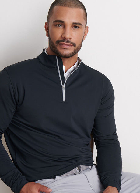 PETER MILLAR Perth Performance Quarter Zip Sweater - Mens - Black