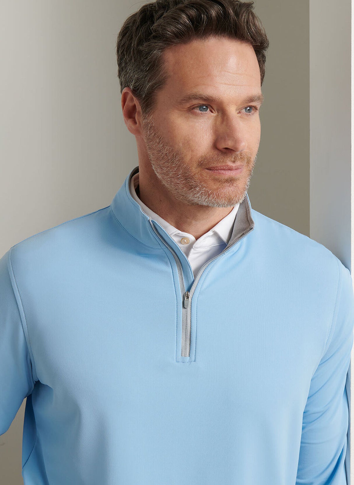 PETER MILLAR Perth Performance Quarter Zip Sweater - Mens - Cottage Blue