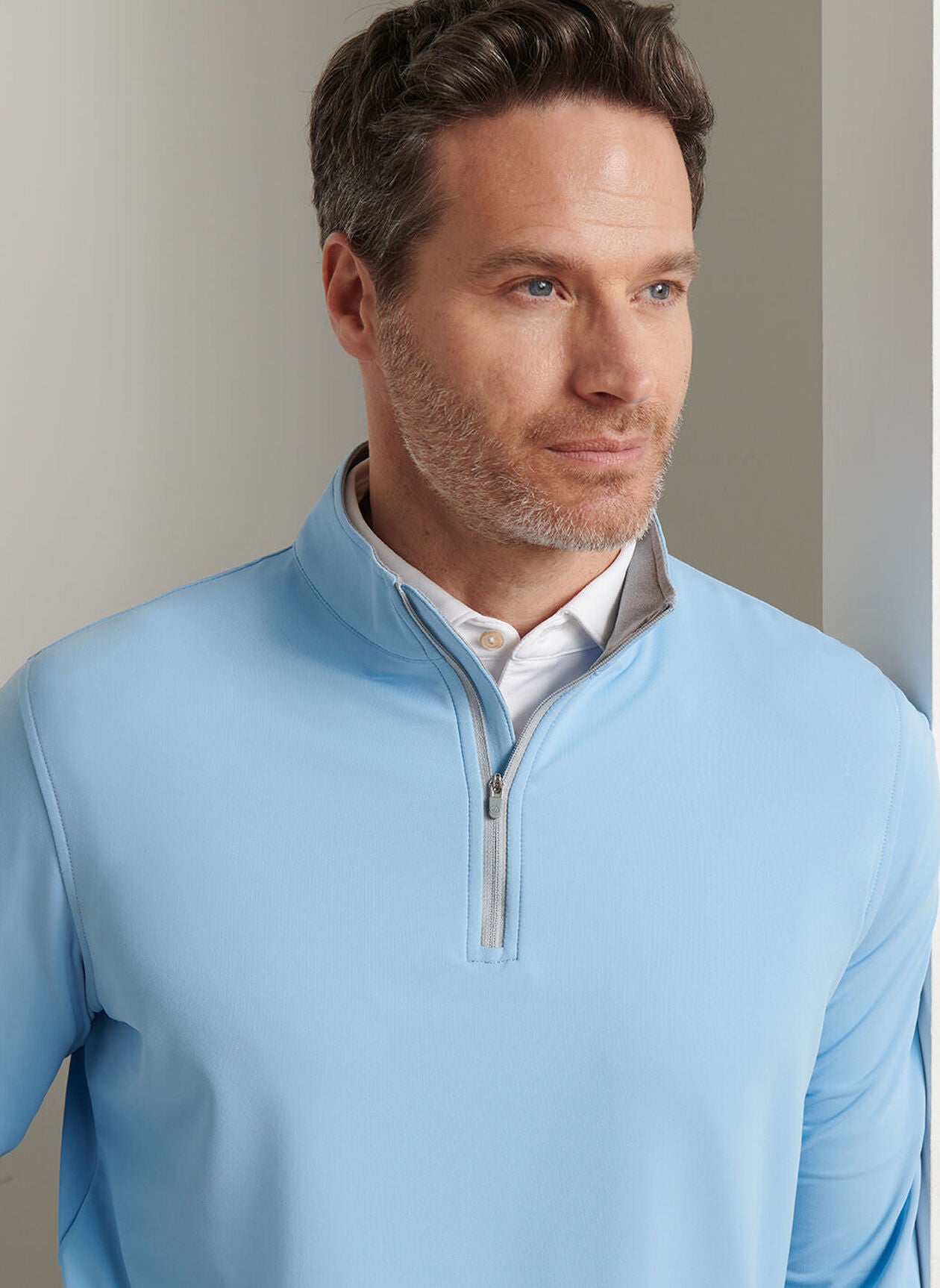 PETER MILLAR Perth Performance Quarter Zip Sweater - Mens - Cottage Blue