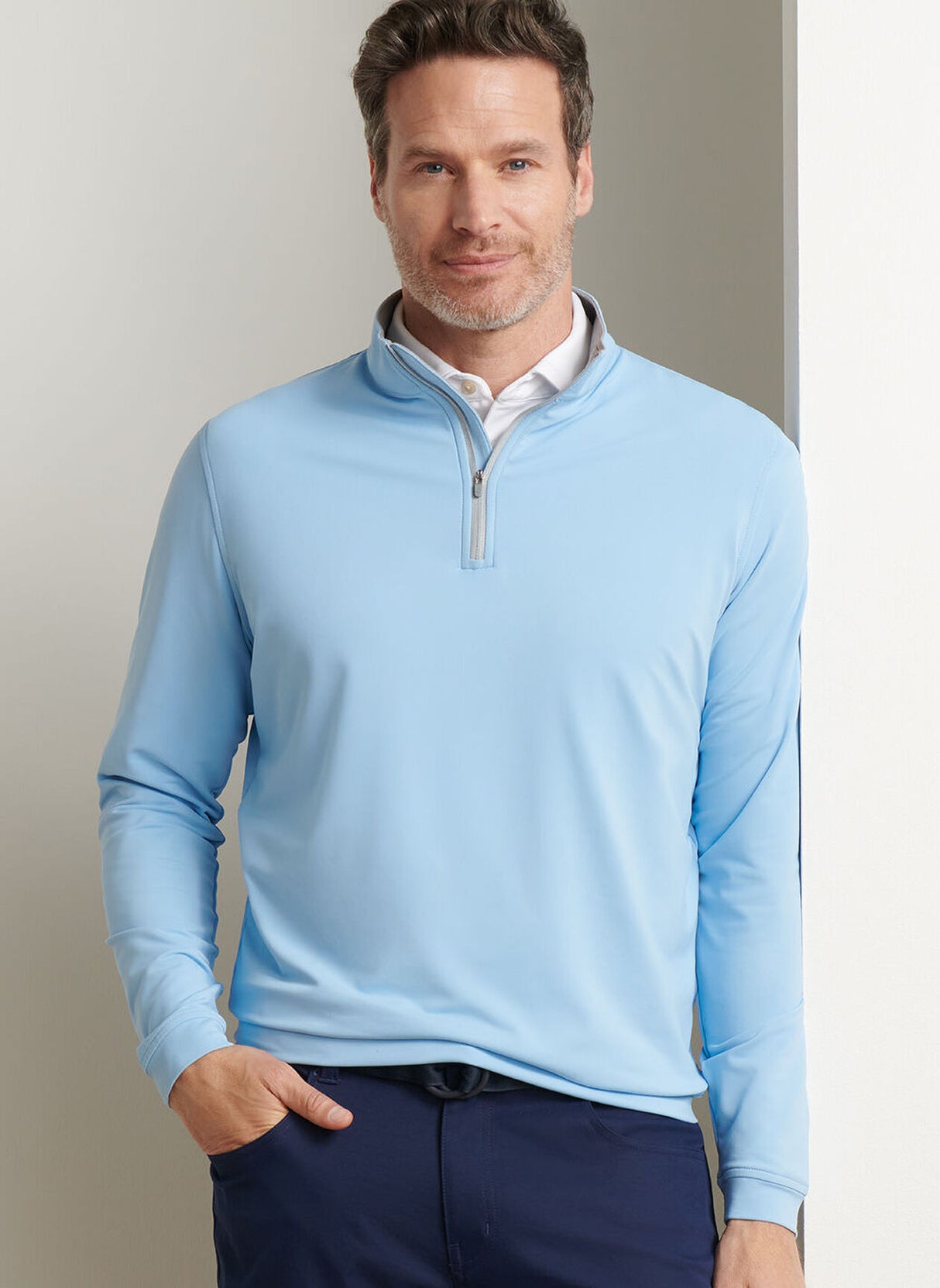 PETER MILLAR Perth Performance Quarter Zip Sweater - Mens - Cottage Blue