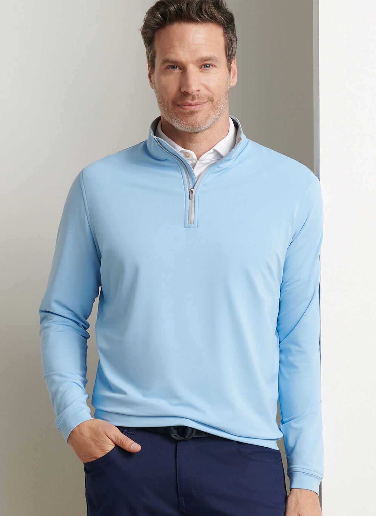 PETER MILLAR Perth Performance Quarter Zip Sweater - Mens - Cottage Blue