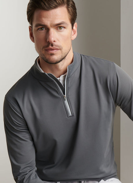 PETER MILLAR Perth Performance Quarter Zip Sweater - Mens - Iron