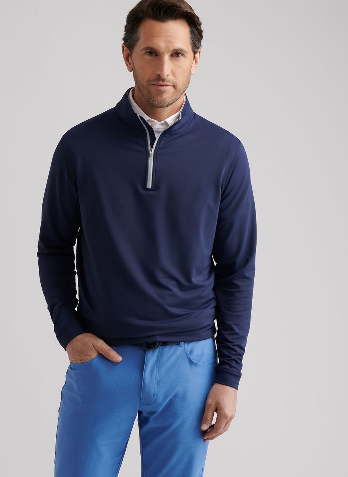 PETER MILLAR Perth Performance Quarter Zip Sweater - Mens - Navy