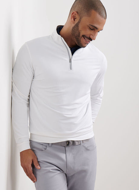 PETER MILLAR Perth Performance Quarter Zip Sweater - Mens - White