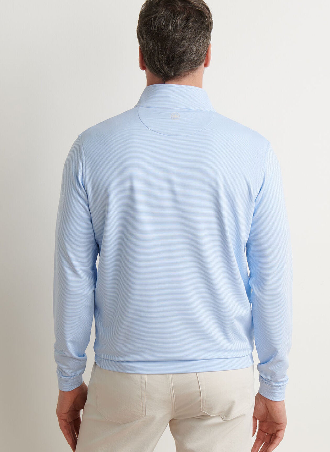 PETER MILLAR Perth Sugar Stripe Performance Quarter Zip Sweater - Mens - Cottage Blue / White