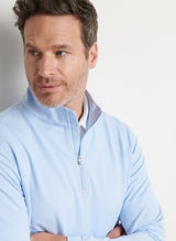 PETER MILLAR Perth Sugar Stripe Performance Quarter Zip Sweater - Mens - Cottage Blue / White