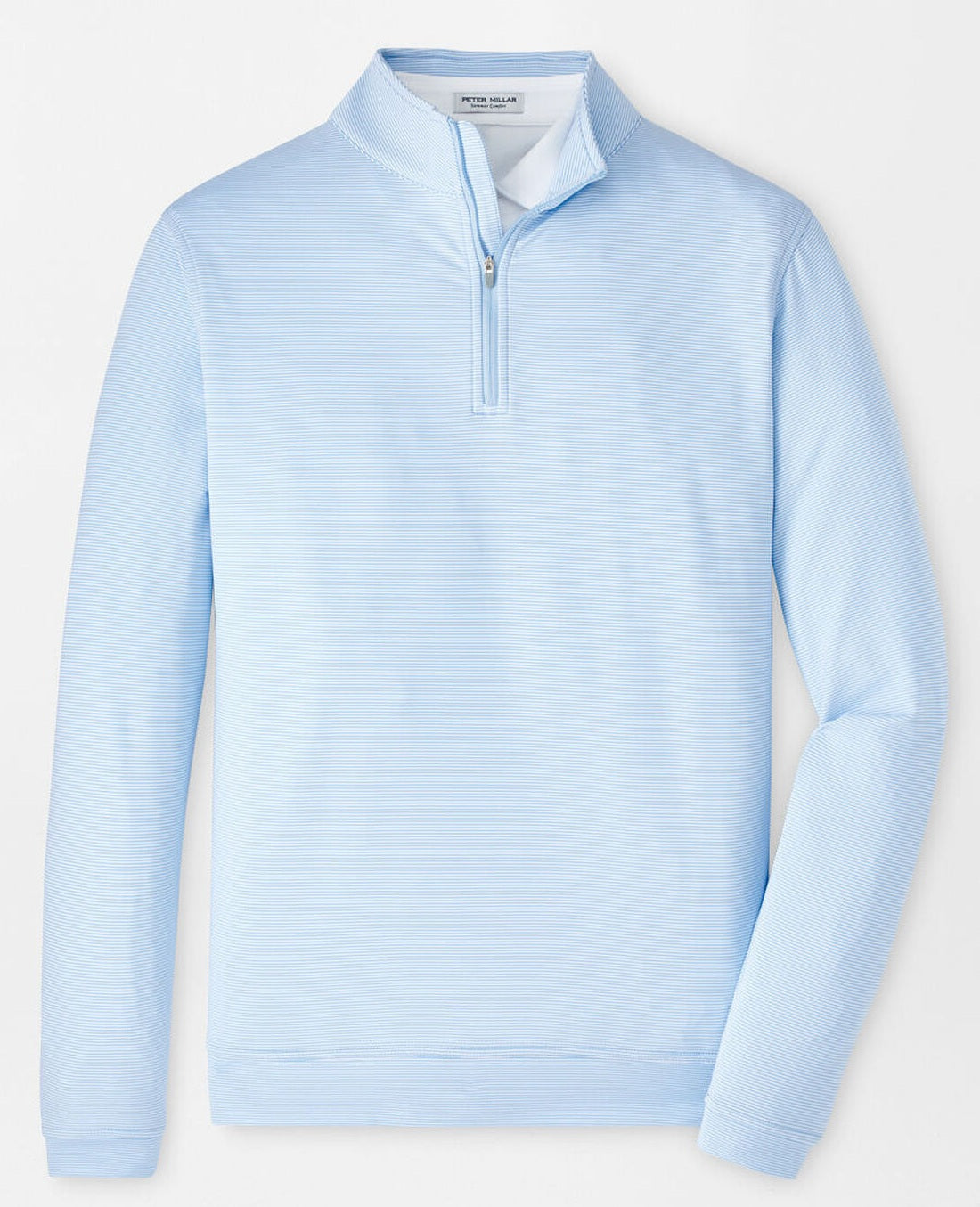 PETER MILLAR Perth Sugar Stripe Performance Quarter Zip Sweater - Mens - Cottage Blue / White