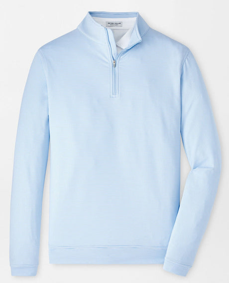 PETER MILLAR Perth Sugar Stripe Performance Quarter Zip Sweater - Mens - Cottage Blue / White