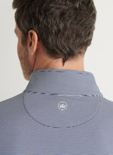PETER MILLAR Perth Sugar Stripe Performance Quarter Zip Sweater - Mens - Navy / White