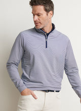 PETER MILLAR Perth Sugar Stripe Performance Quarter Zip Sweater - Mens - Navy / White