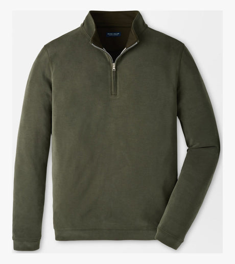 Peter Millar Soft Suede Performance Quarter-Zip in Dark Olive - front product view