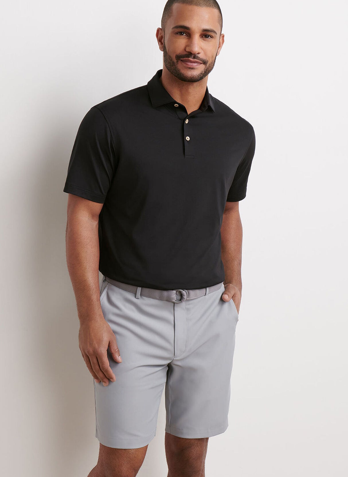 PETER MILLAR Solid Performance Jersey Polo Shirt - Men's Classic Fit - Black