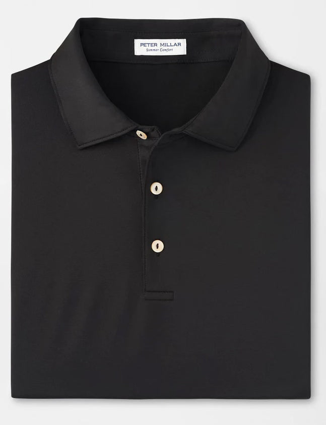 PETER MILLAR Solid Performance Jersey Polo Shirt - Men's Classic Fit - Black