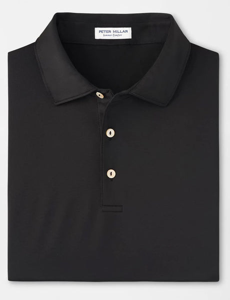 PETER MILLAR Solid Performance Jersey Polo Shirt - Men's Classic Fit - Black