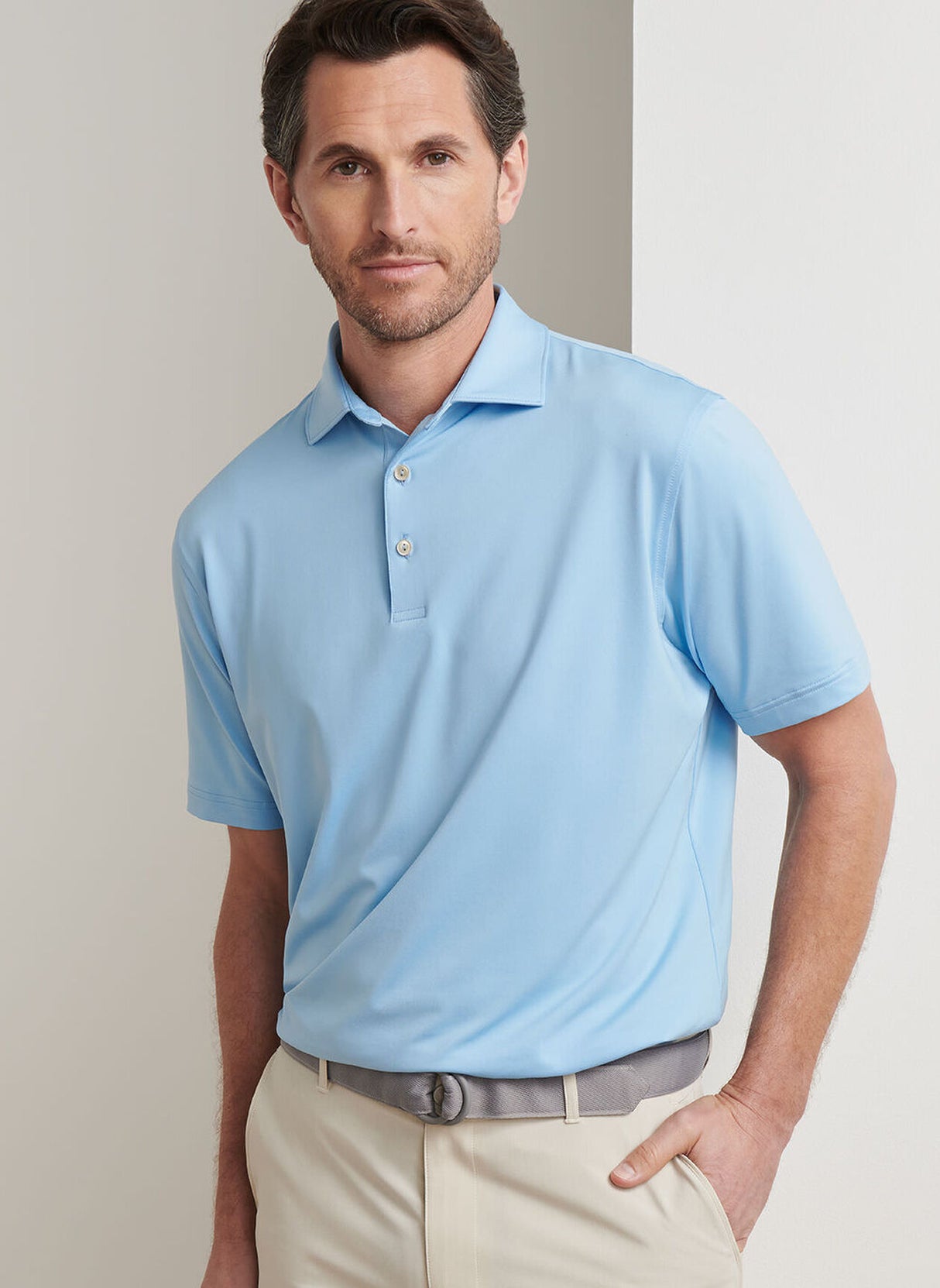 PETER MILLAR Solid Performance Jersey Polo Shirt - Men's Classic Fit - Cottage Blue