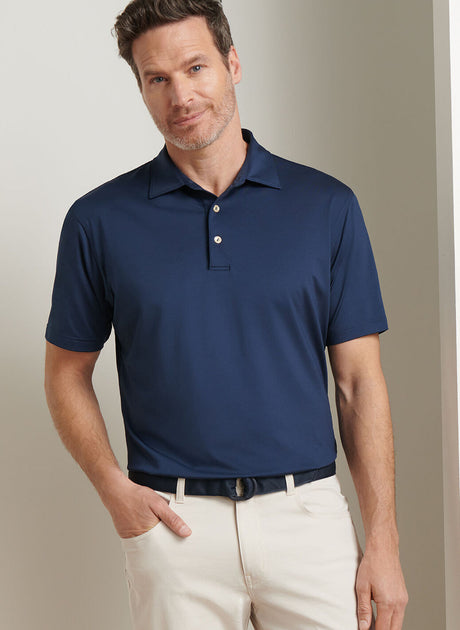 PETER MILLAR Solid Performance Jersey Polo Shirt - Men's Classic Fit - Navy