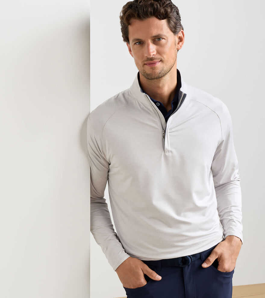 PETER MILLAR Stealth Performance Quarter Zip Sweater - Mens - British Grey