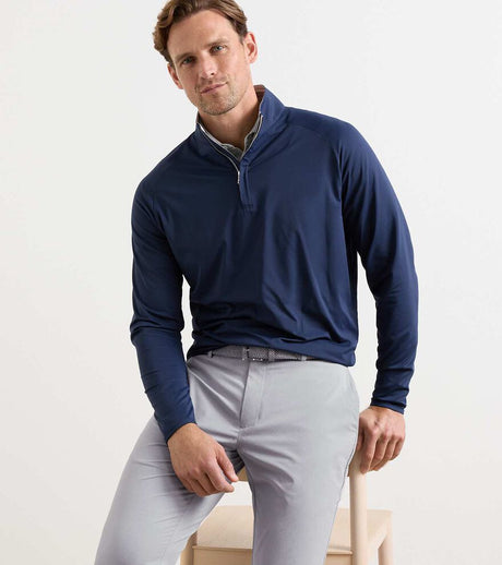 PETER MILLAR Stealth Performance Quarter Zip Sweater - Mens - Navy