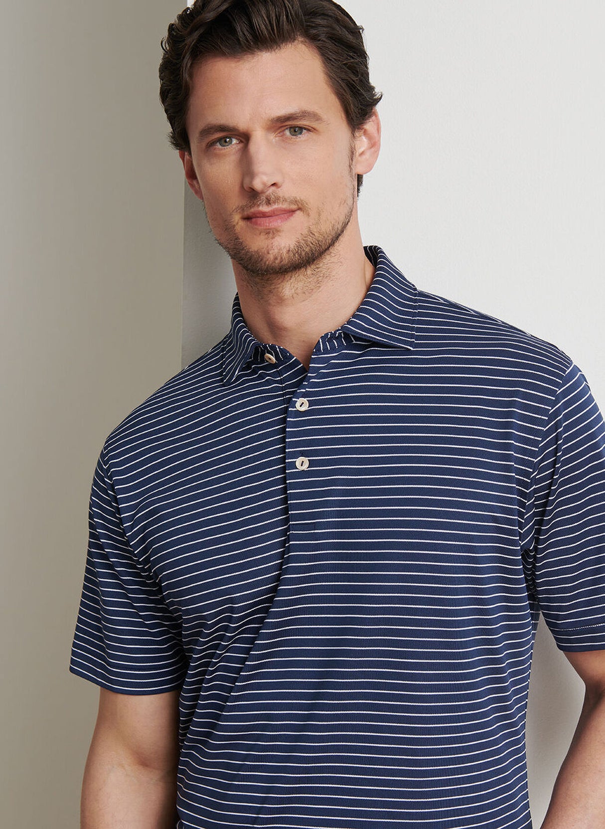 PETER MILLAR Winston Stripe Performance Mesh Polo Shirt – Men’s Classic Fit – Navy