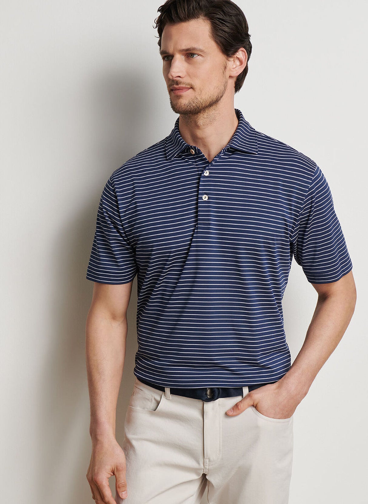 PETER MILLAR Winston Stripe Performance Mesh Polo Shirt – Men’s Classic Fit – Navy