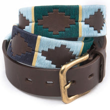 Load image into Gallery viewer, Pioneros - Argentinian Polo Belt 156 Green/Pale Blue/Navy with Cream Stripe
