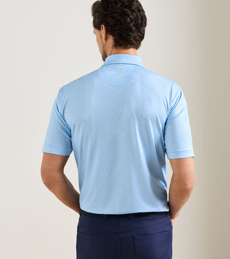 Peter Millar 25th Anniversary Performance Jersey Polo in Cottage Blue - model rear view