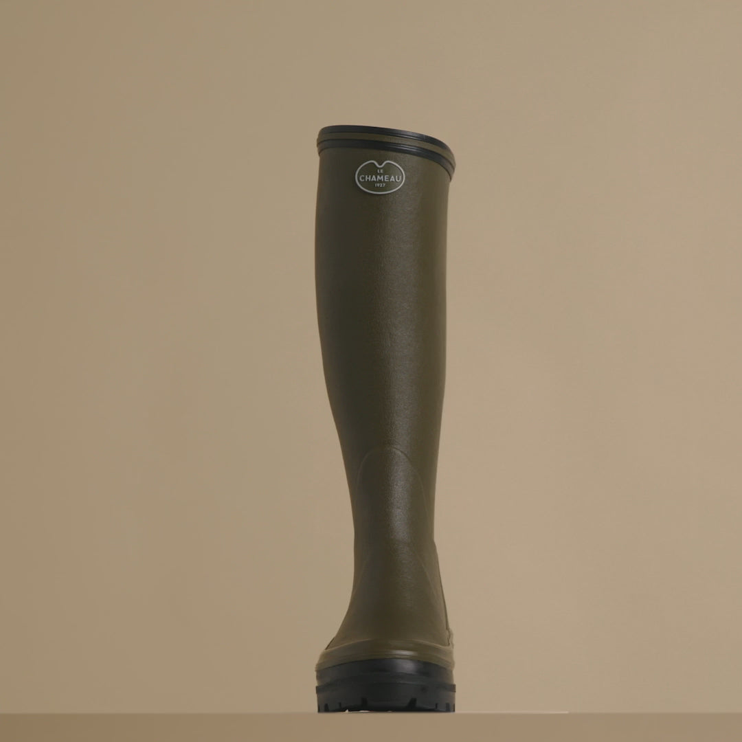LE CHAMEAU Giverny Wellington Boots - Ladies Jersey Lined - Dark Green