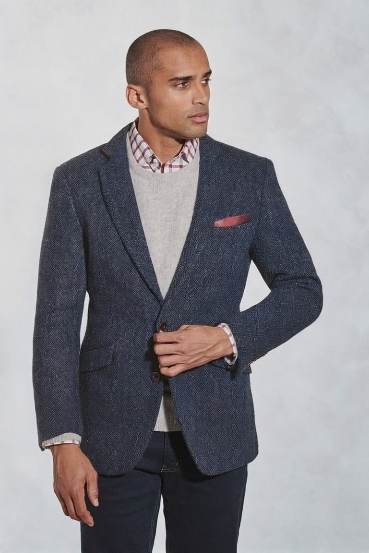 HARRIS TWEED Stranrear Jacket - Mens - Navy Herringbone